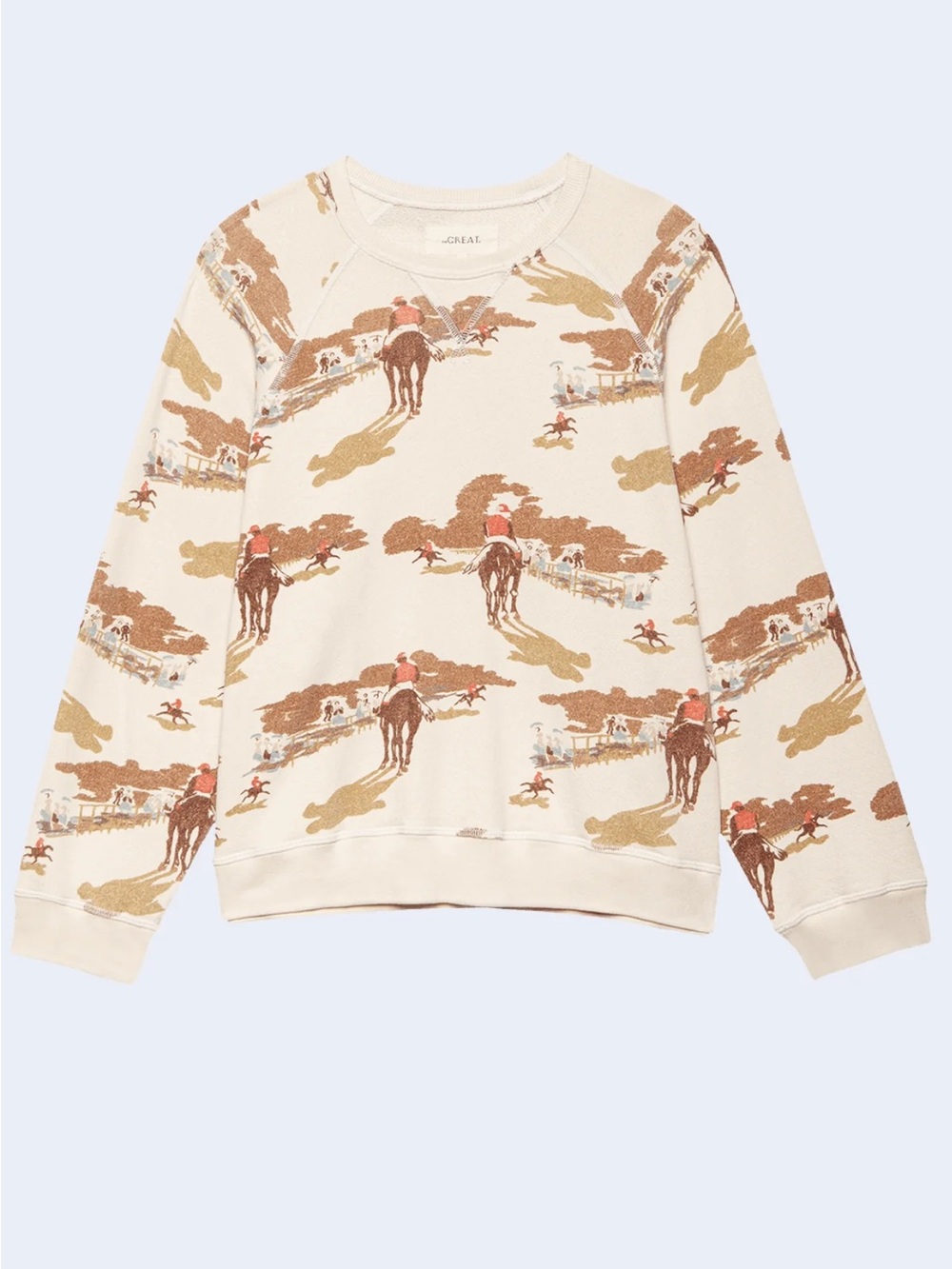 THE GREAT. Cream Western Print Sweatshirt in Brown & Tan - Picture 2 of 8